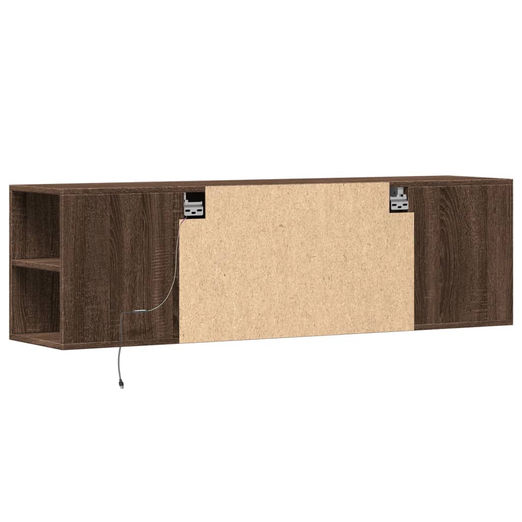 TV Wall Cabinet with LED Lights Brown Oak 135x31x39.5 cm