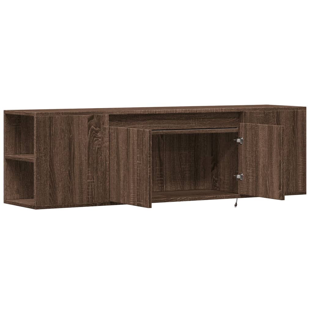 TV Wall Cabinet with LED Lights Brown Oak 135x31x39.5 cm