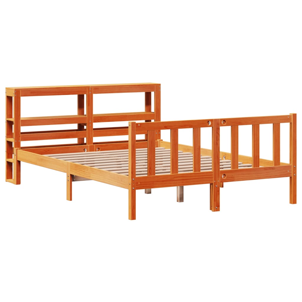 Bed Frame with Headboard Wax Brown 150x200 cm King Size Solid Wood Pine