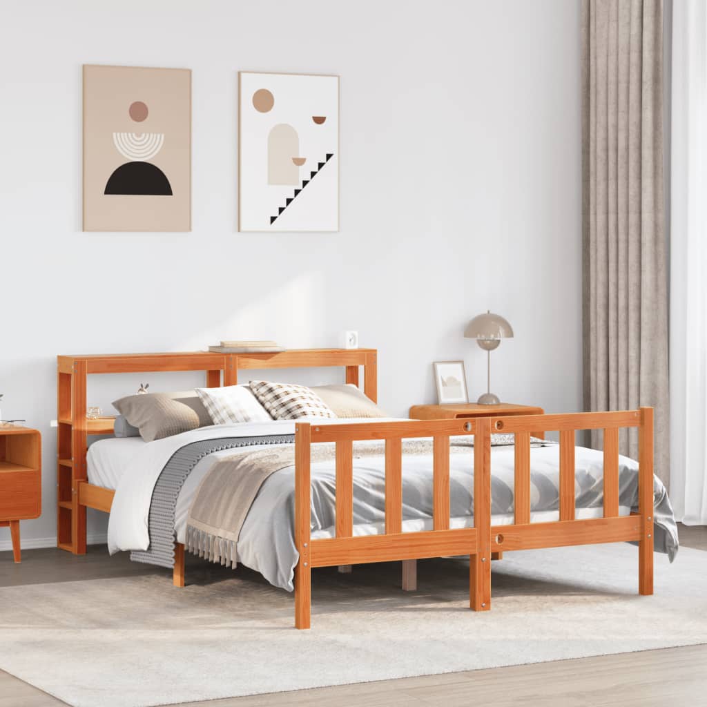 Bed Frame with Headboard Wax Brown 150x200 cm King Size Solid Wood Pine