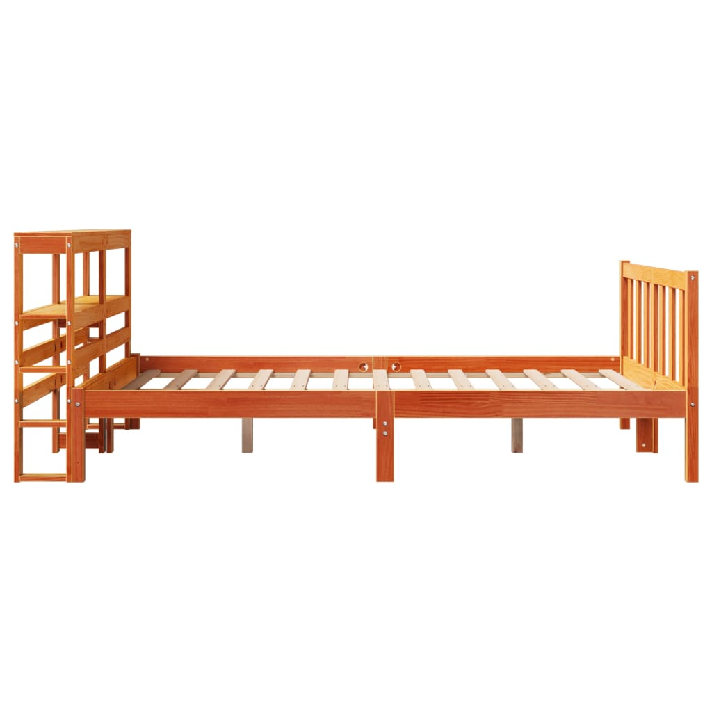 Bed Frame with Headboard Wax Brown 150x200 cm King Size Solid Wood Pine