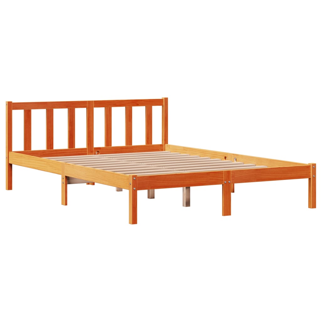 Bed Frame with Headboard Wax Brown 150x200 cm King Size Solid Wood Pine