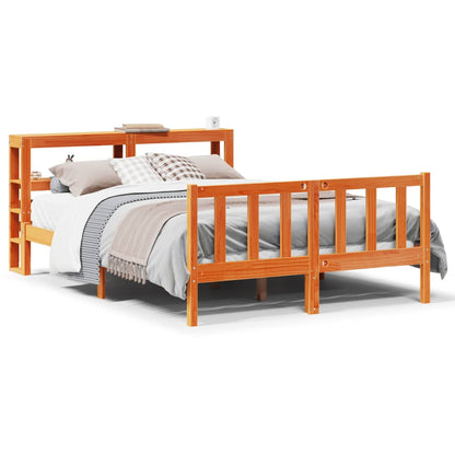 Bed Frame with Headboard Wax Brown 150x200 cm King Size Solid Wood Pine