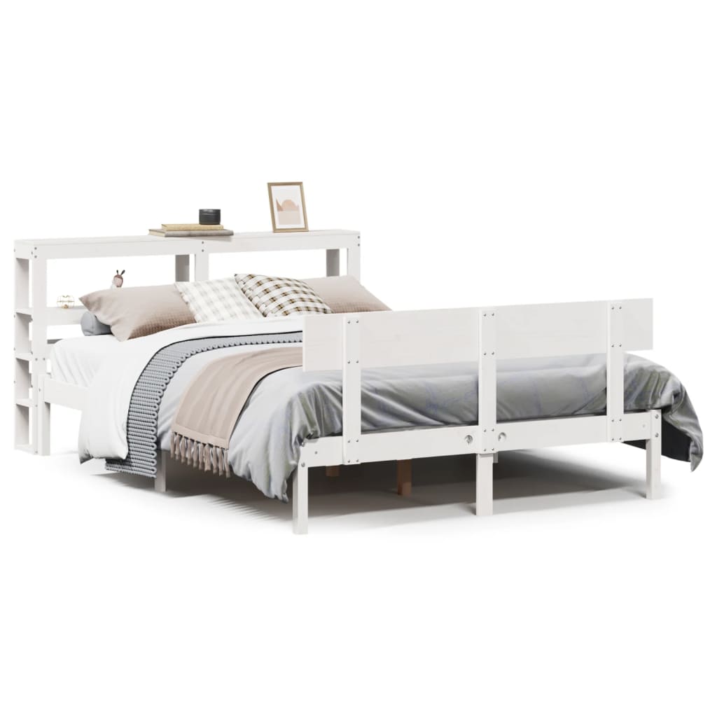 Bed Frame without Mattress White 135x190 cm Double Solid Wood Pine