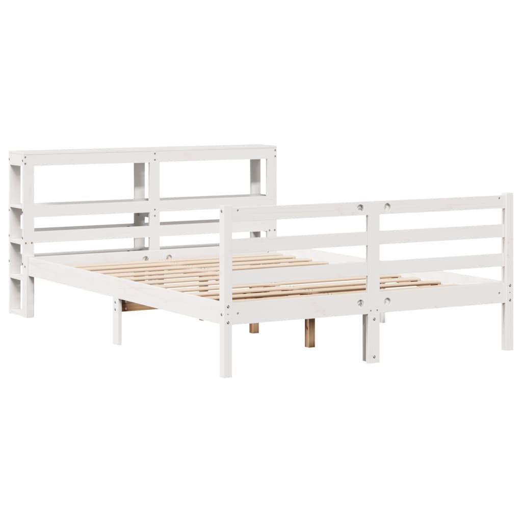 Bed Frame with Headboard White 150x200 cm King Size Solid Wood Pine