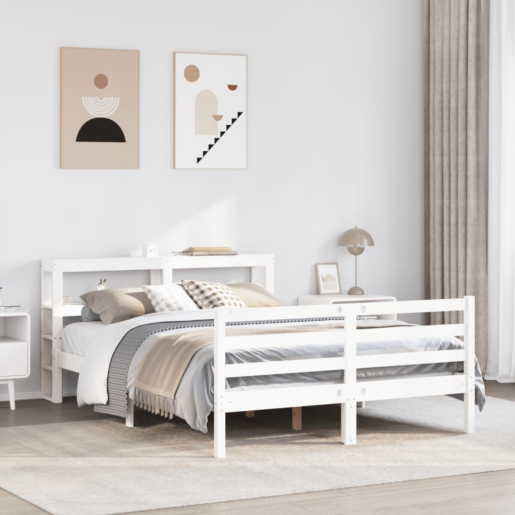 Bed Frame with Headboard White 150x200 cm King Size Solid Wood Pine