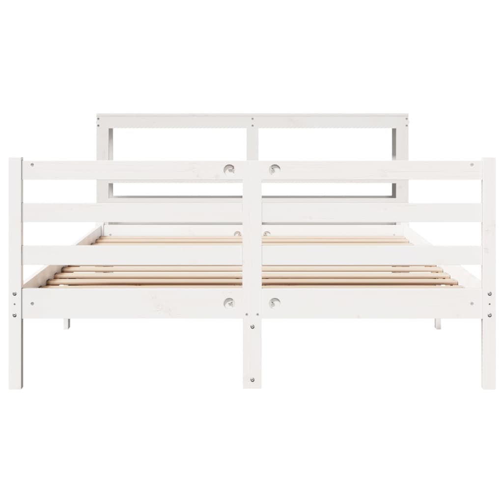 Bed Frame with Headboard White 150x200 cm King Size Solid Wood Pine