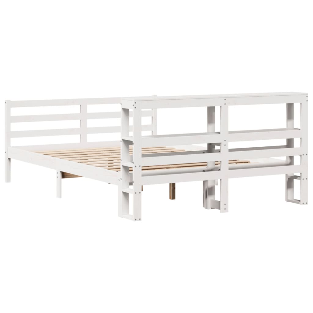 Bed Frame with Headboard White 150x200 cm King Size Solid Wood Pine