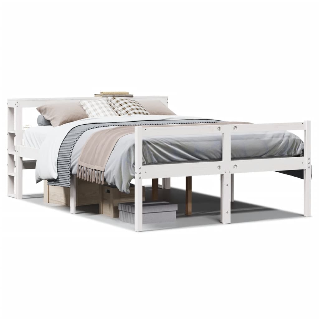 Senior Bed with Headboard White 150x200 cm Solid Wood Pine