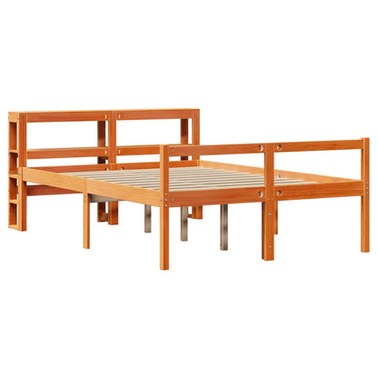 Bed Frame with Headboard Wax Brown 150x200 cm King Size Solid Wood Pine