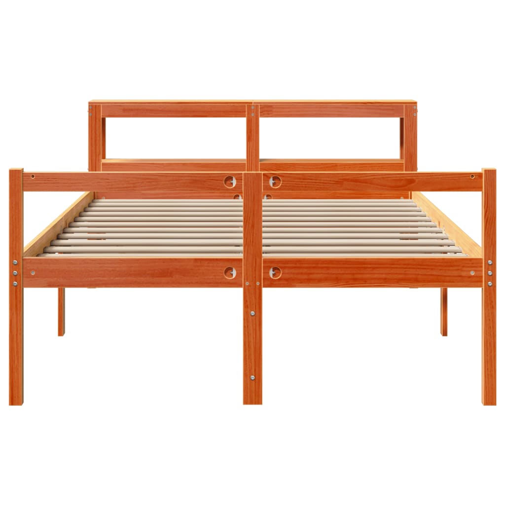 Bed Frame with Headboard Wax Brown 150x200 cm King Size Solid Wood Pine