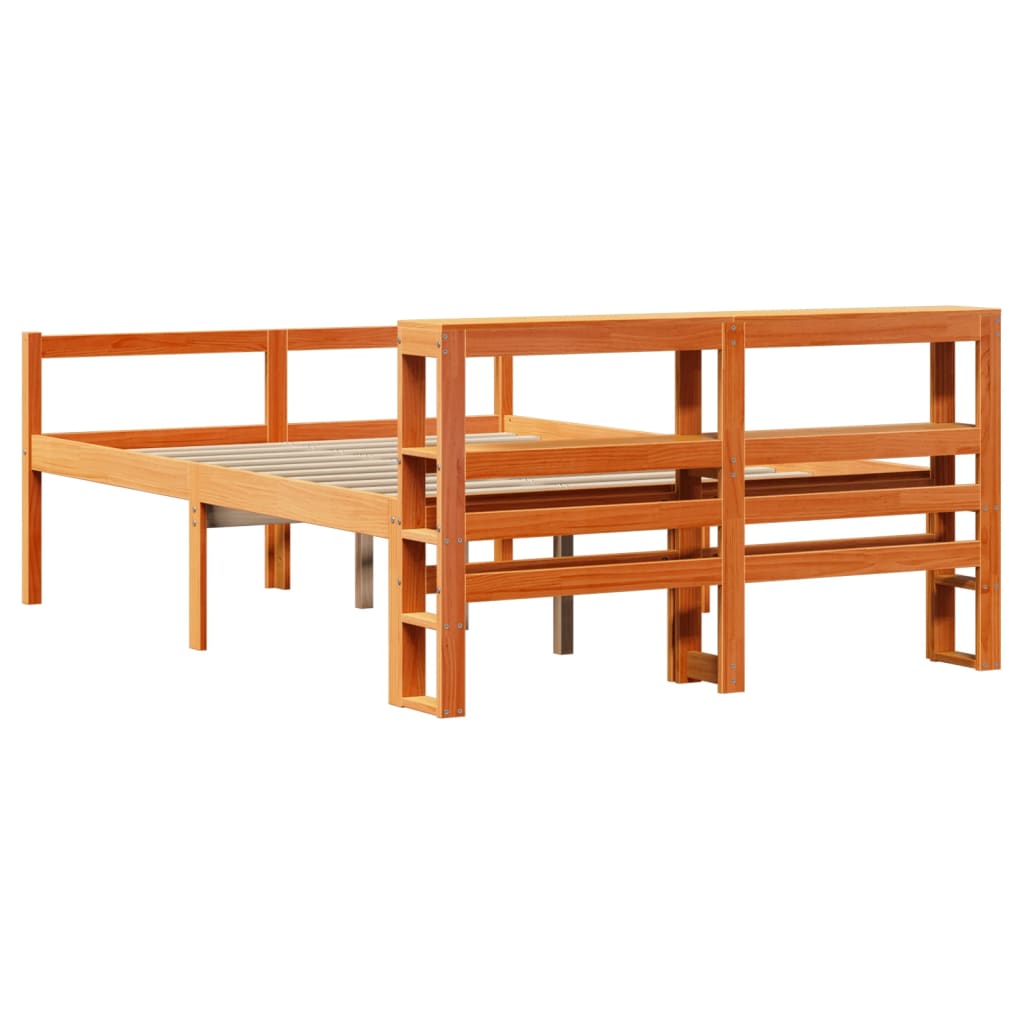 Bed Frame with Headboard Wax Brown 150x200 cm King Size Solid Wood Pine