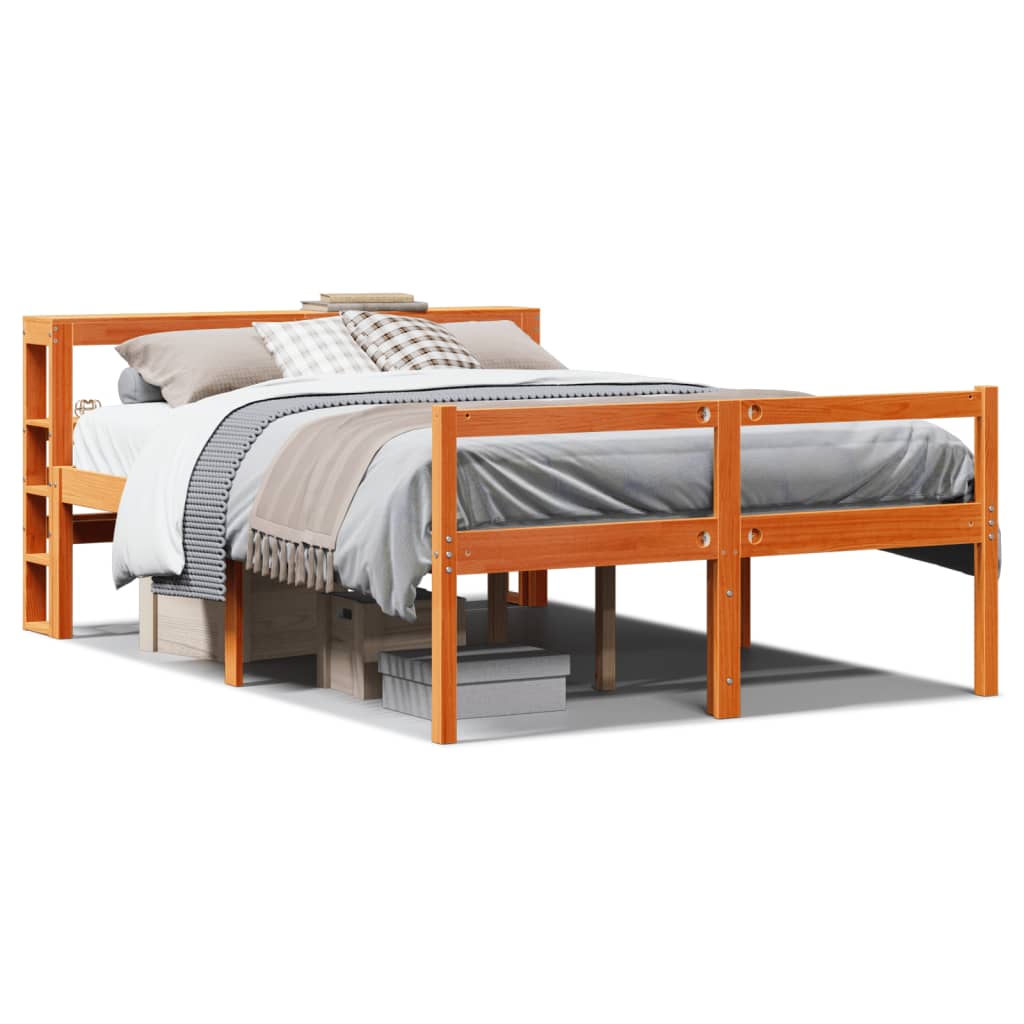 Bed Frame with Headboard Wax Brown 150x200 cm King Size Solid Wood Pine