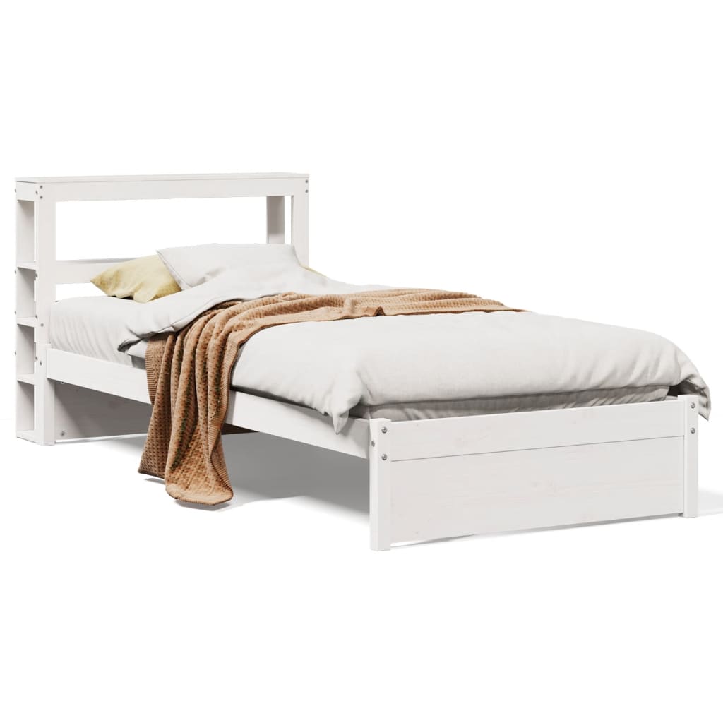 Bed Frame with Headboard without Mattress White 75x190 cm Small Single