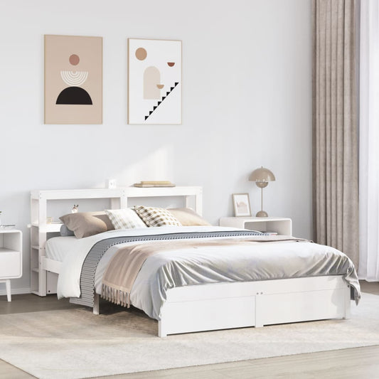 Bed Frame with Headboard without Mattress White 140x190 cm