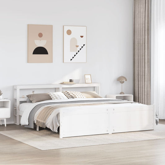 Bed Frame with Headboard without Mattress White 200x200 cm