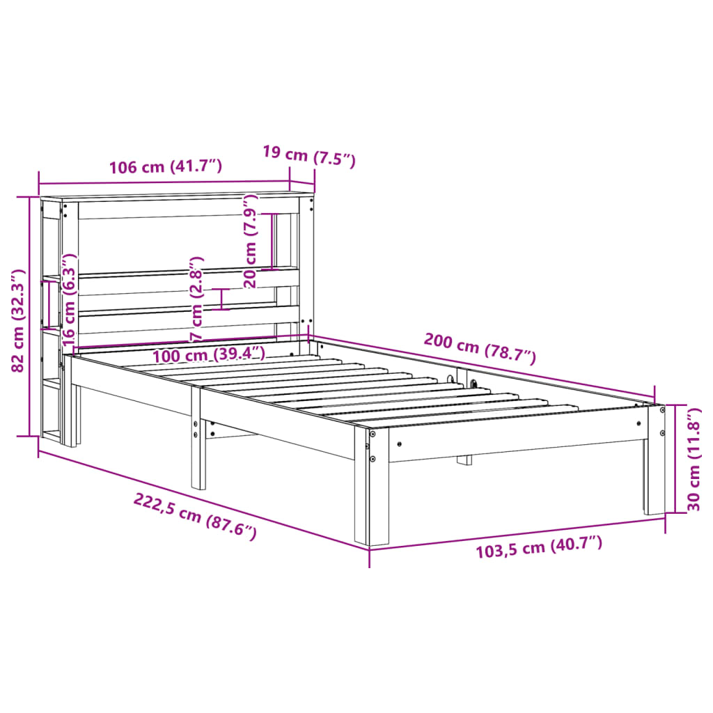 Bed Frame with Headboard without Mattress 100x200 cm