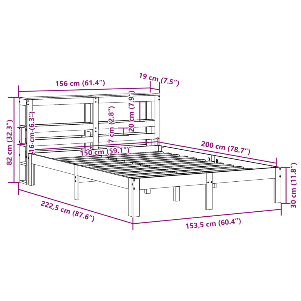 Bed Frame with Headboard without Mattress 150x200 cm King Size