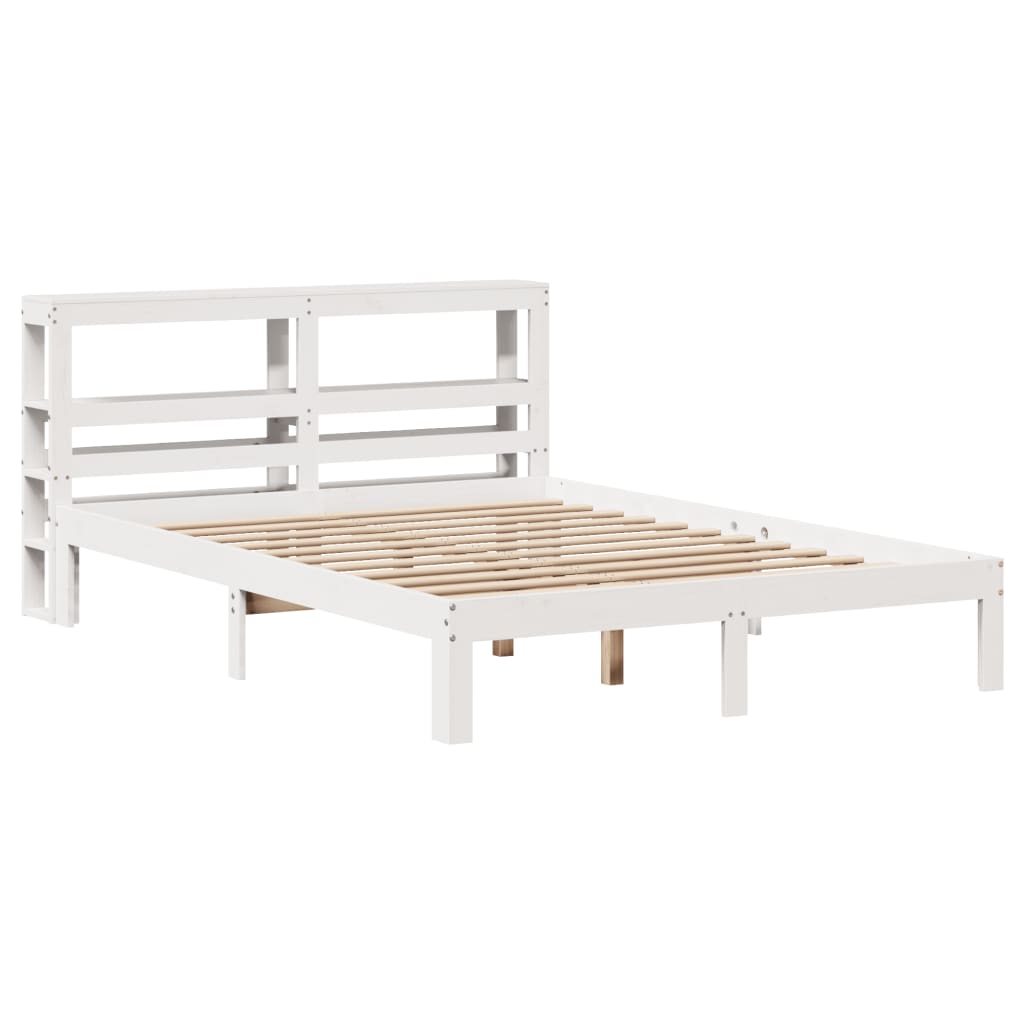 Bed Frame with Headboard White 150x200 cm King Size Solid Wood Pine