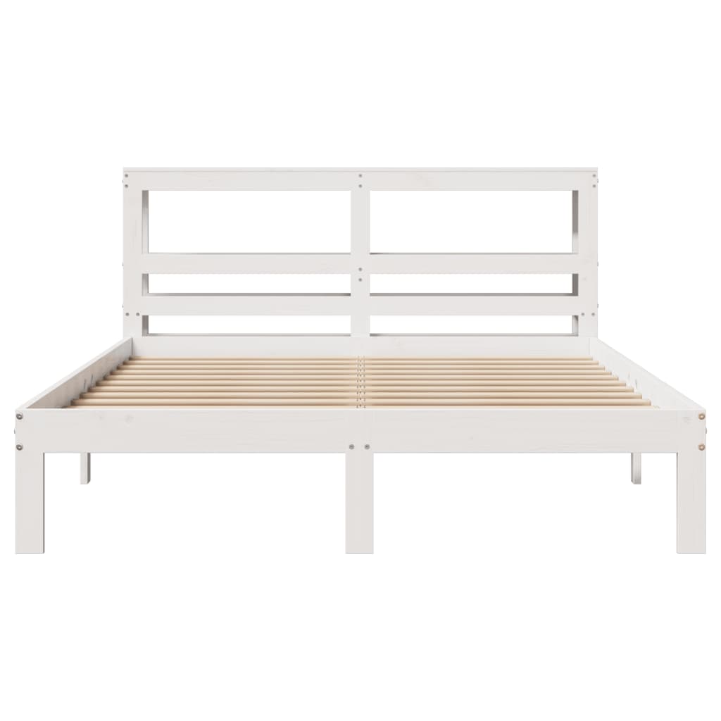 Bed Frame with Headboard White 150x200 cm King Size Solid Wood Pine