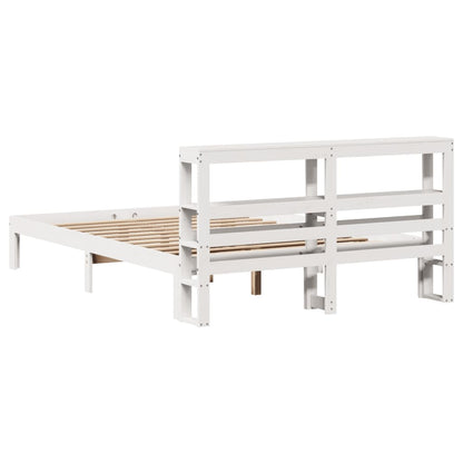 Bed Frame with Headboard White 150x200 cm King Size Solid Wood Pine