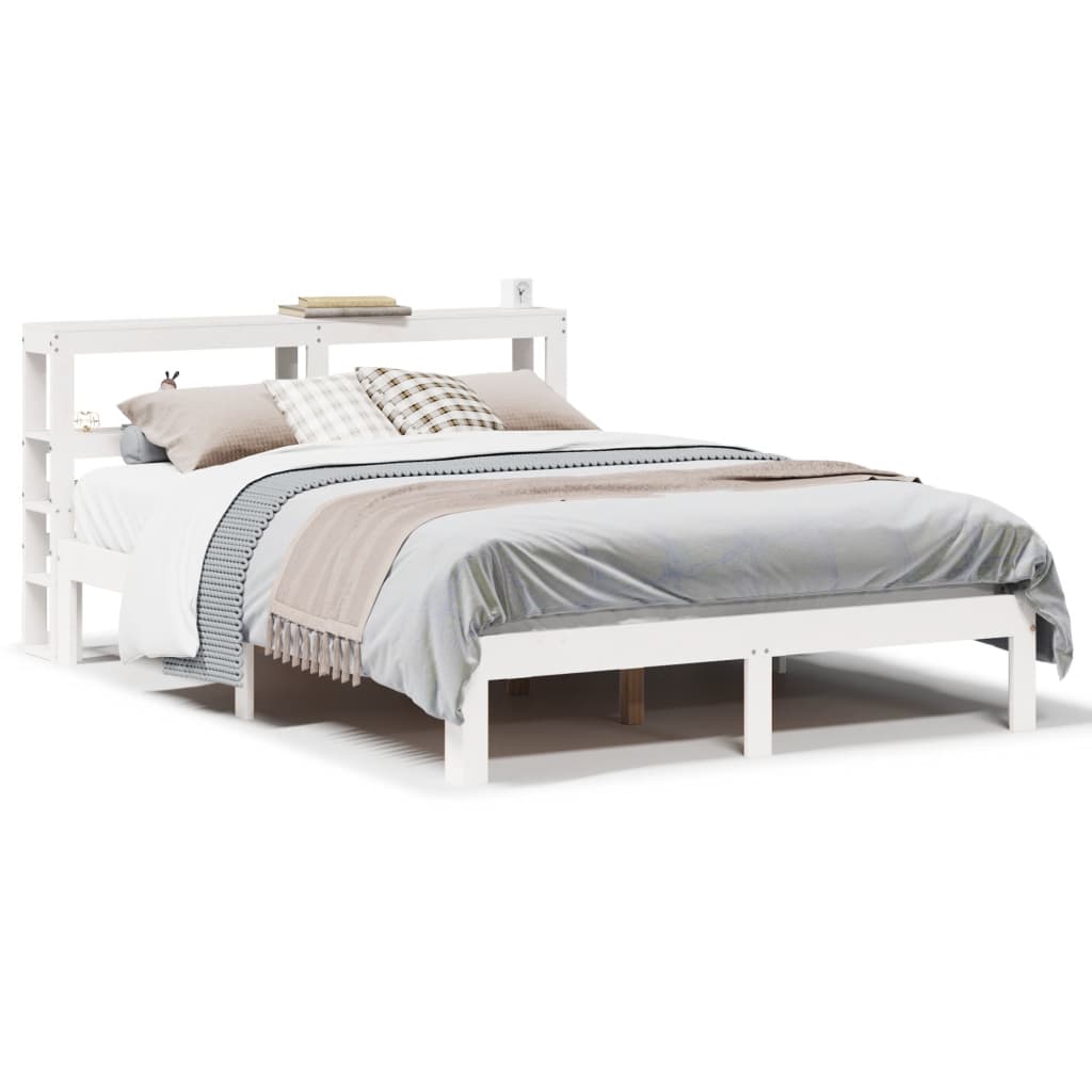 Bed Frame with Headboard White 150x200 cm King Size Solid Wood Pine