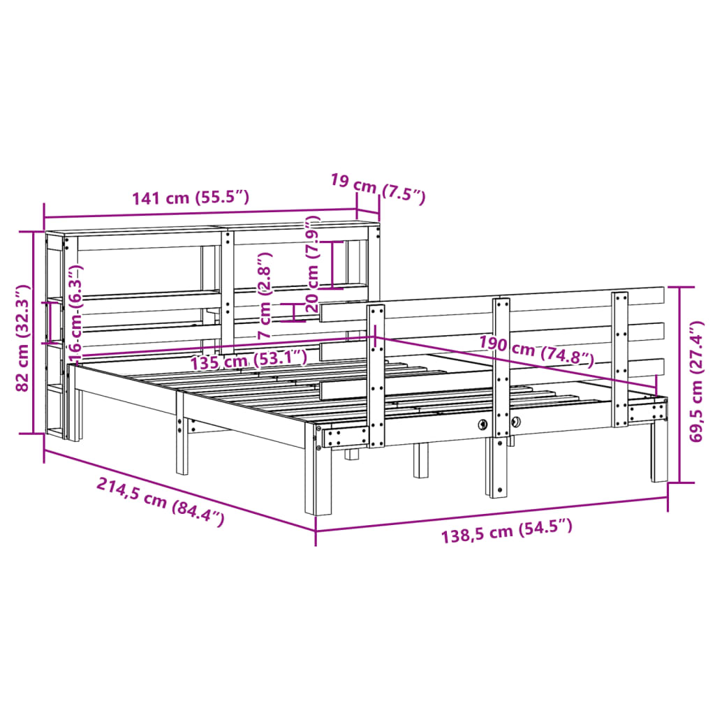 Bed Frame with Headboard without Mattress 135x190 cm Double