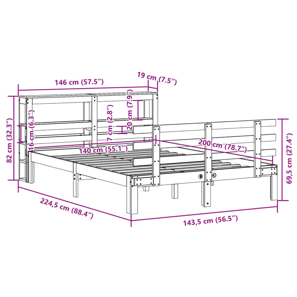 Bed Frame with Headboard without Mattress White 140x200 cm