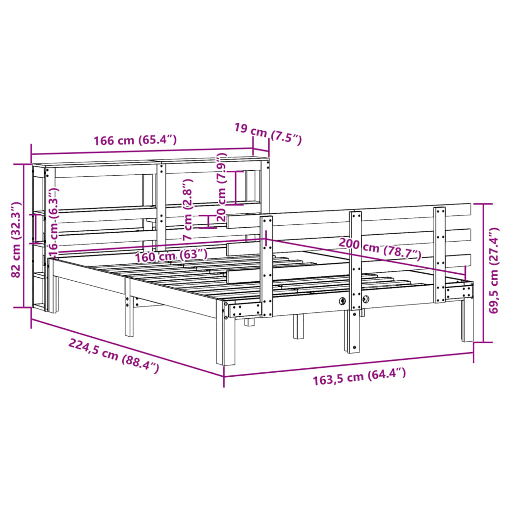 Bed Frame with Headboard without Mattress White 160x200 cm