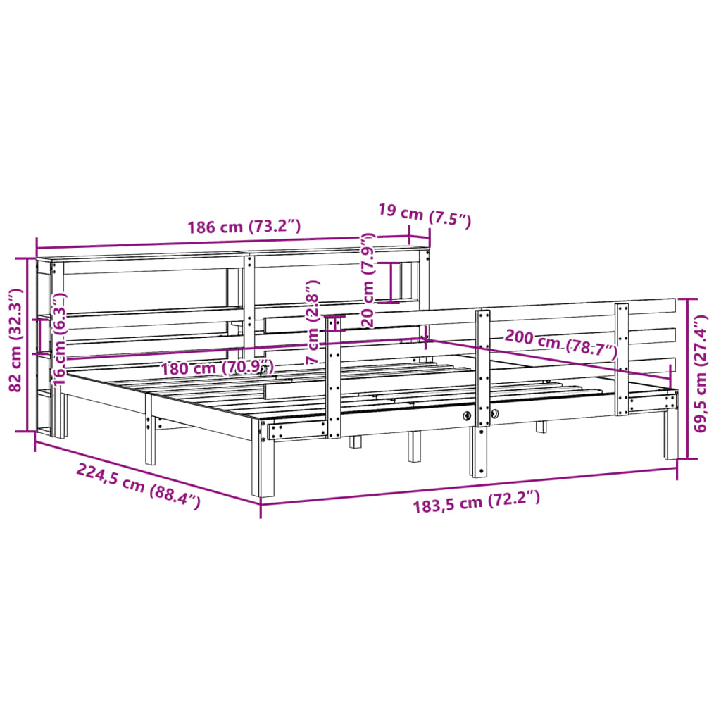 Bed Frame with Headboard without Mattress White 180x200 cm Super King