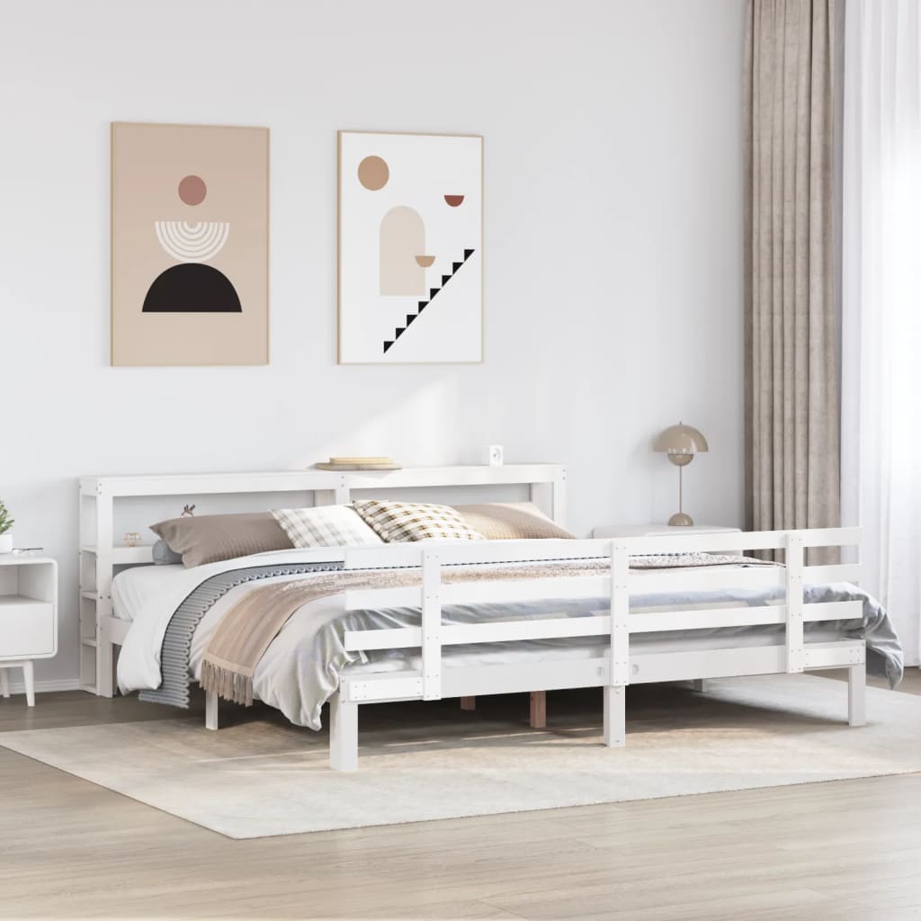 Bed Frame with Headboard without Mattress White 180x200 cm Super King