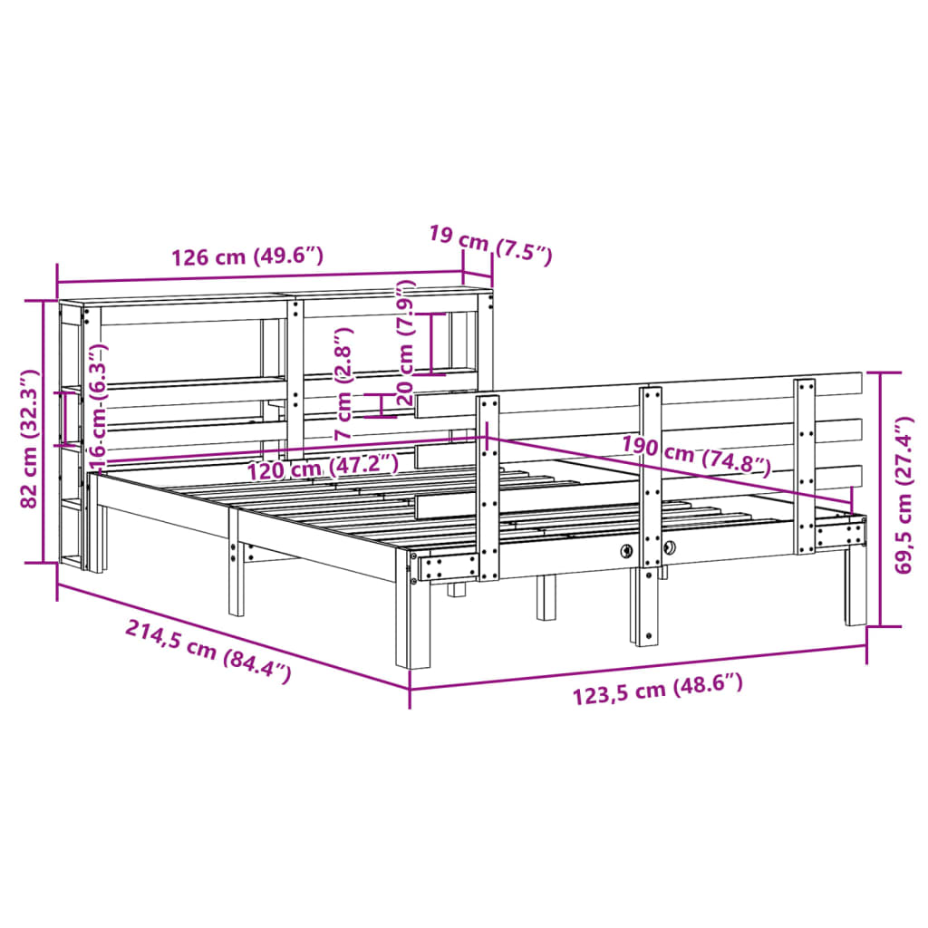 Bed Frame with Headboard without Mattress Wax Brown 120x190 cm Small Double