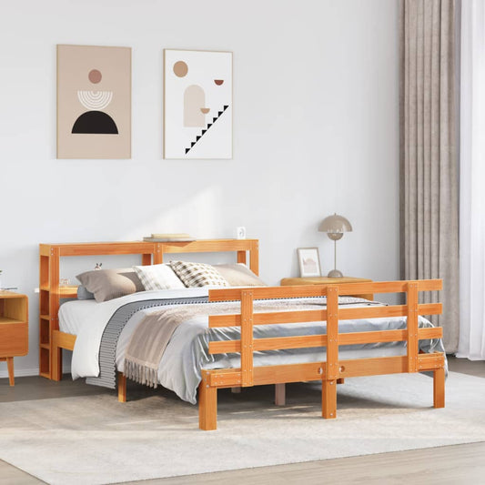 Bed Frame with Headboard without Mattress Wax Brown 120x190 cm Small Double