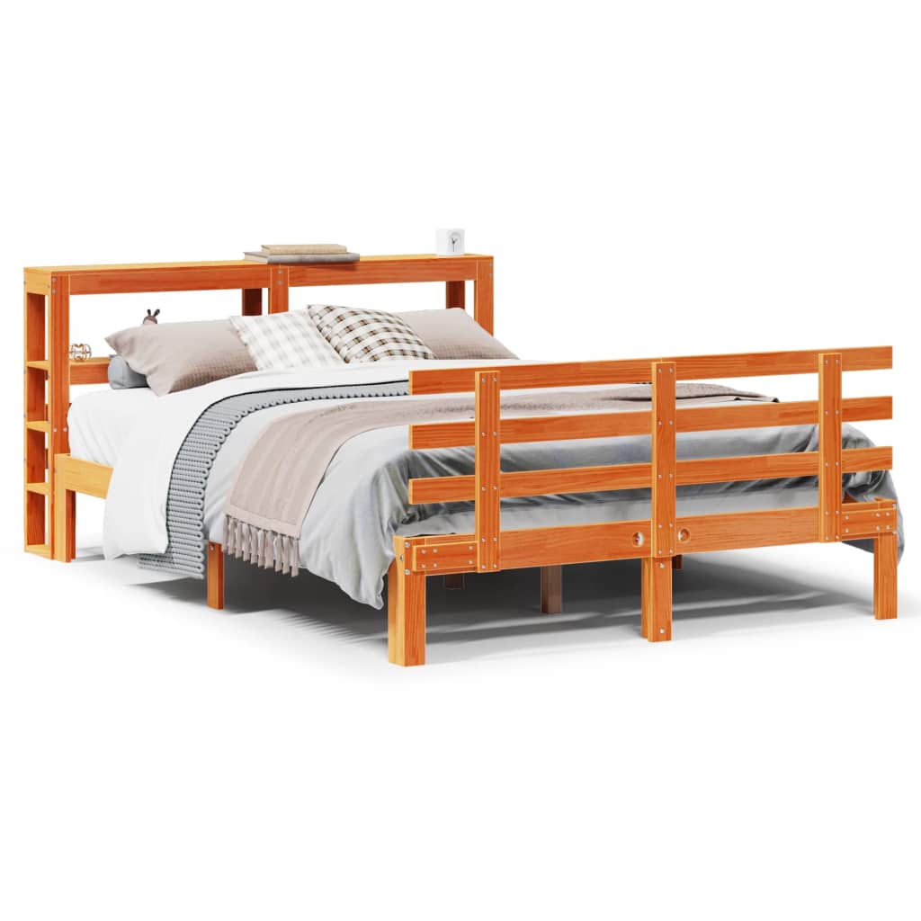 Bed Frame with Headboard without Mattress Wax Brown 135x190 cm Double