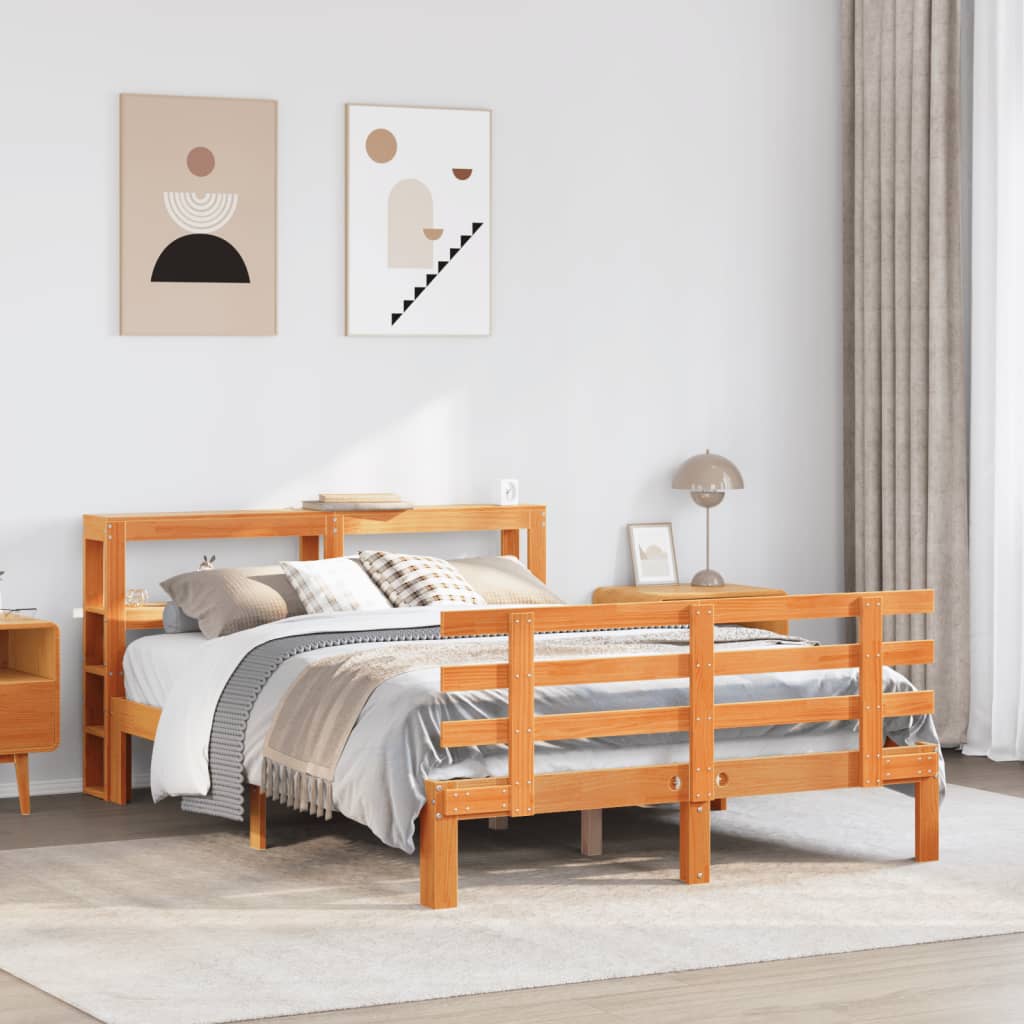 Bed Frame with Headboard without Mattress Wax Brown 135x190 cm Double