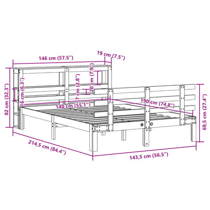 Bed Frame with Headboard without Mattress Wax Brown 140x190 cm