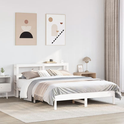 Bed Frame with Headboard White 150x200 cm King Size Solid Wood Pine