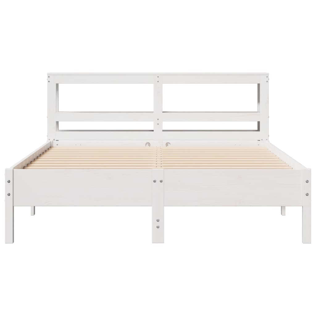 Bed Frame with Headboard White 150x200 cm King Size Solid Wood Pine