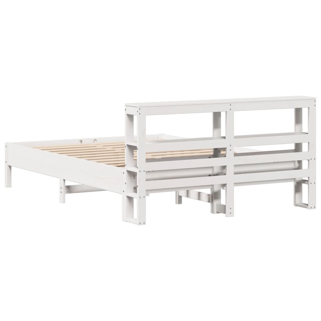 Bed Frame with Headboard White 150x200 cm King Size Solid Wood Pine