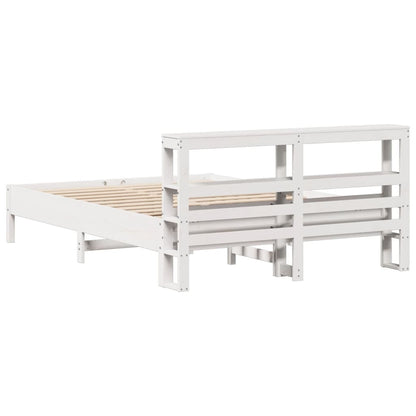 Bed Frame with Headboard White 150x200 cm King Size Solid Wood Pine