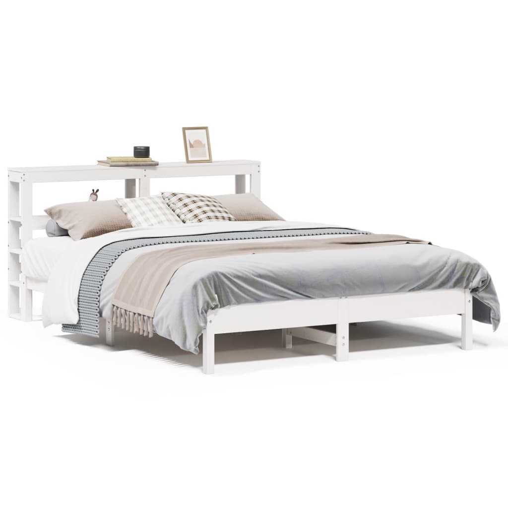 Bed Frame with Headboard White 150x200 cm King Size Solid Wood Pine