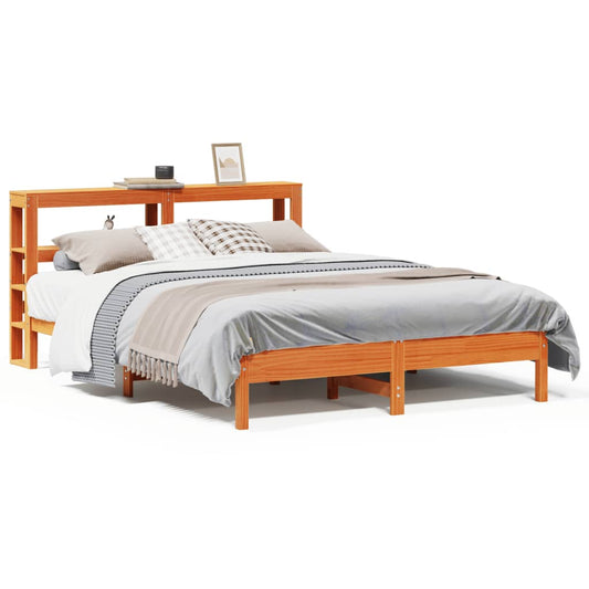 Bed Frame with Headboard Wax Brown 150x200 cm King Size Solid Wood Pine