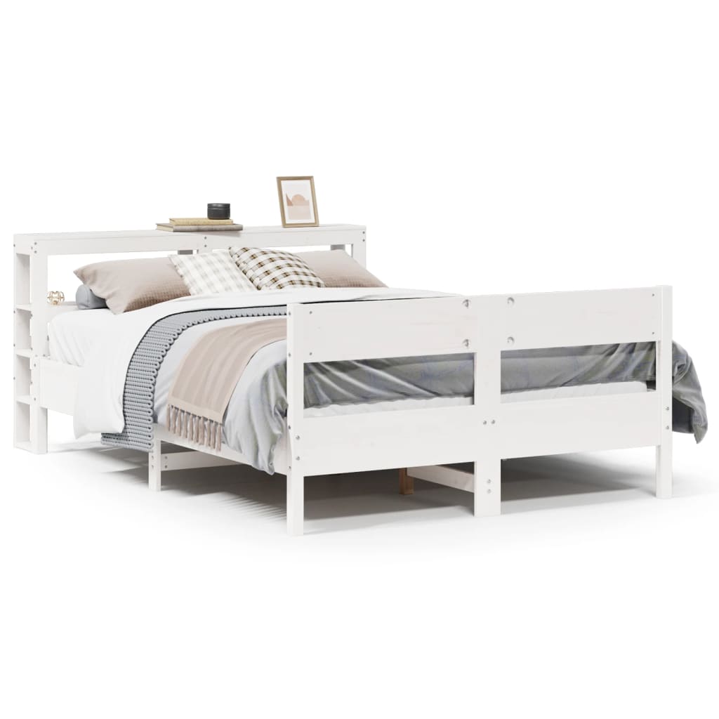 Bed Frame without Mattress White 150x200 cm King Size Solid Wood Pine