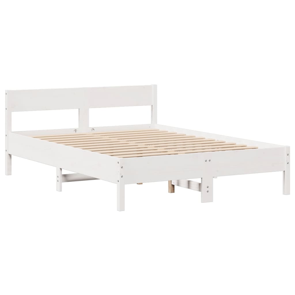 Bed Frame without Mattress White 150x200 cm King Size Solid Wood Pine