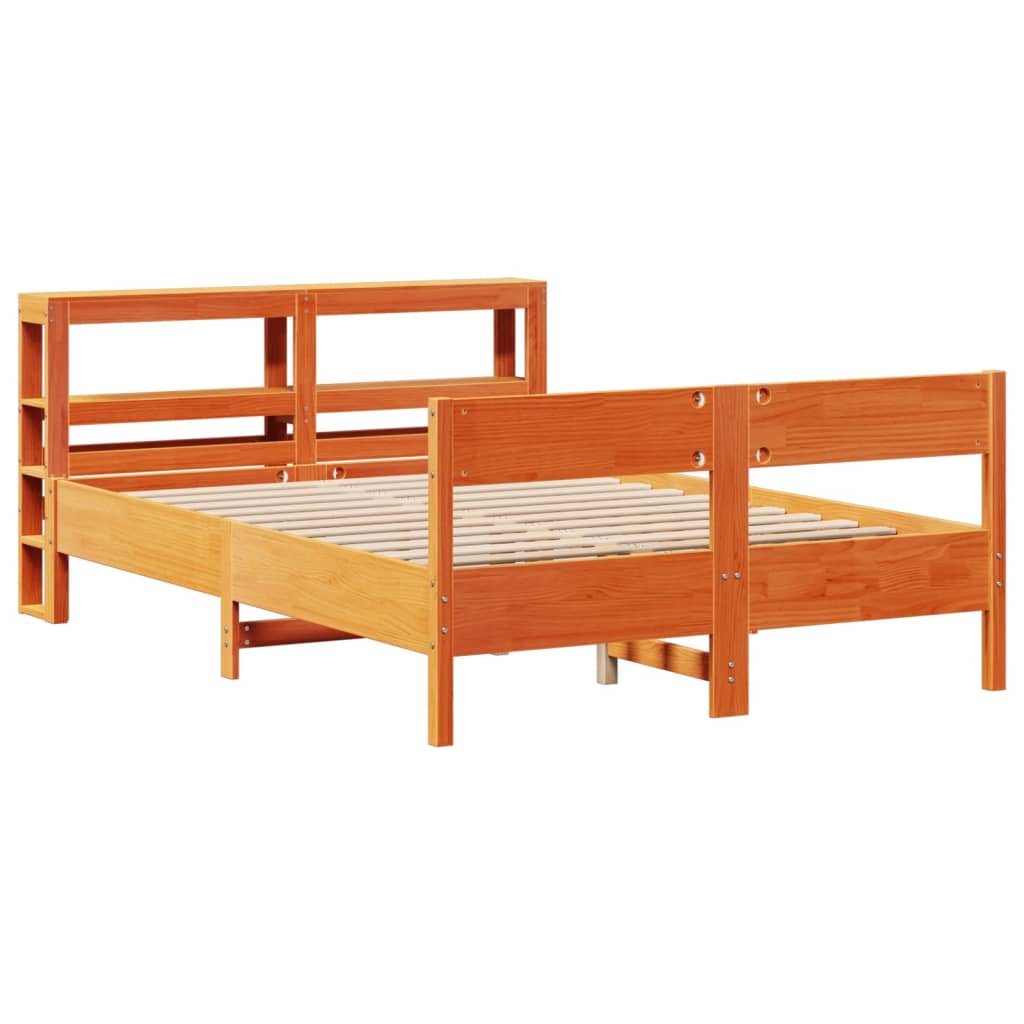 Bed Frame with Headboard Wax Brown 150x200 cm King Size Solid Wood Pine