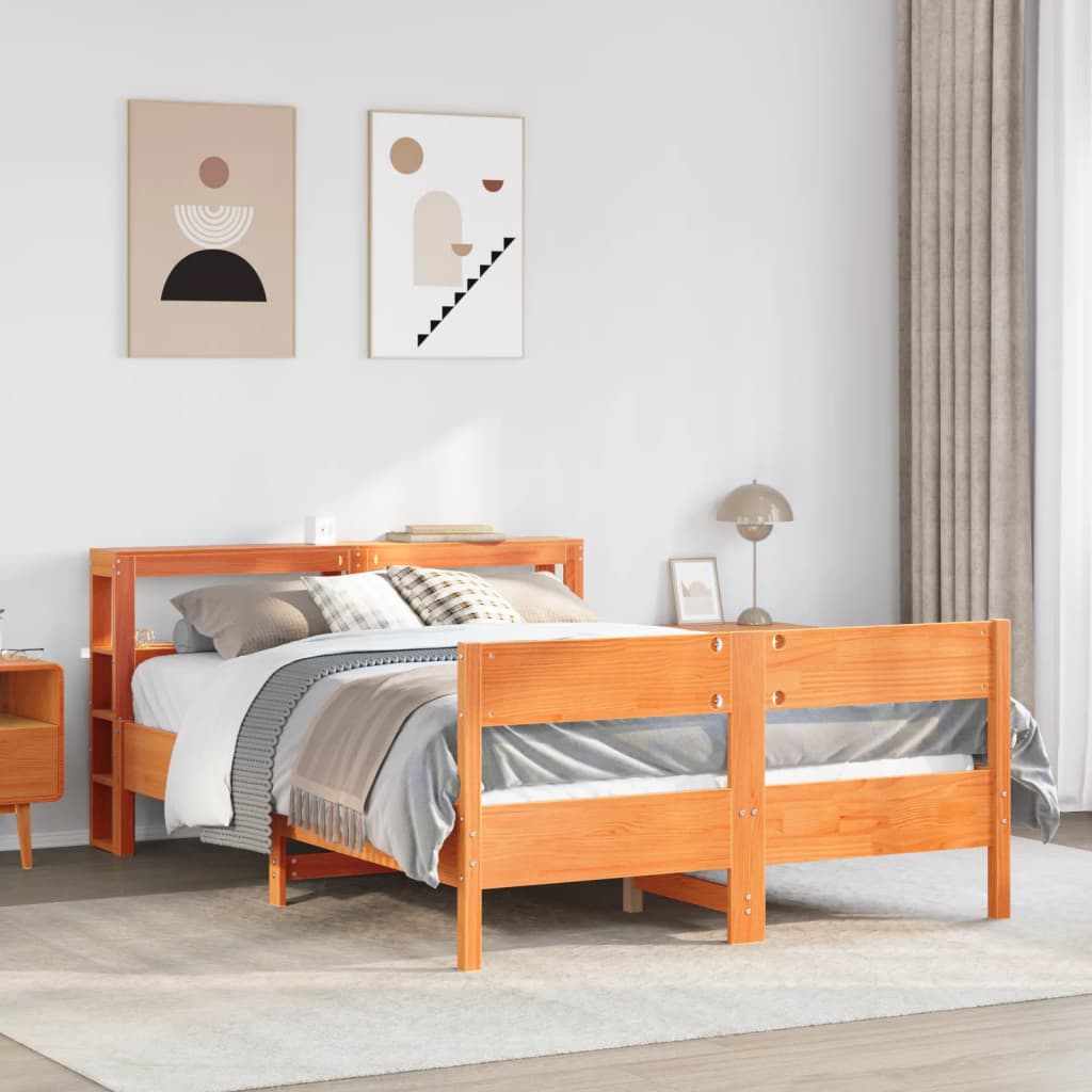 Bed Frame with Headboard Wax Brown 150x200 cm King Size Solid Wood Pine