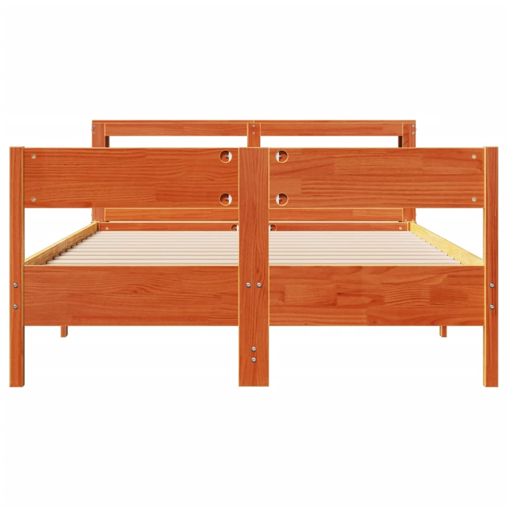 Bed Frame with Headboard Wax Brown 150x200 cm King Size Solid Wood Pine