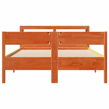 Bed Frame with Headboard Wax Brown 150x200 cm King Size Solid Wood Pine