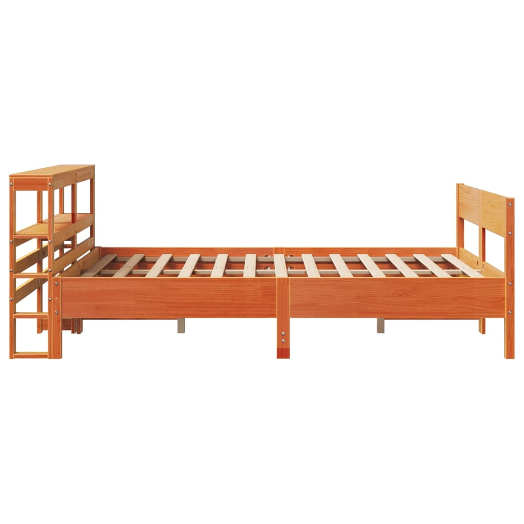 Bed Frame with Headboard Wax Brown 150x200 cm King Size Solid Wood Pine