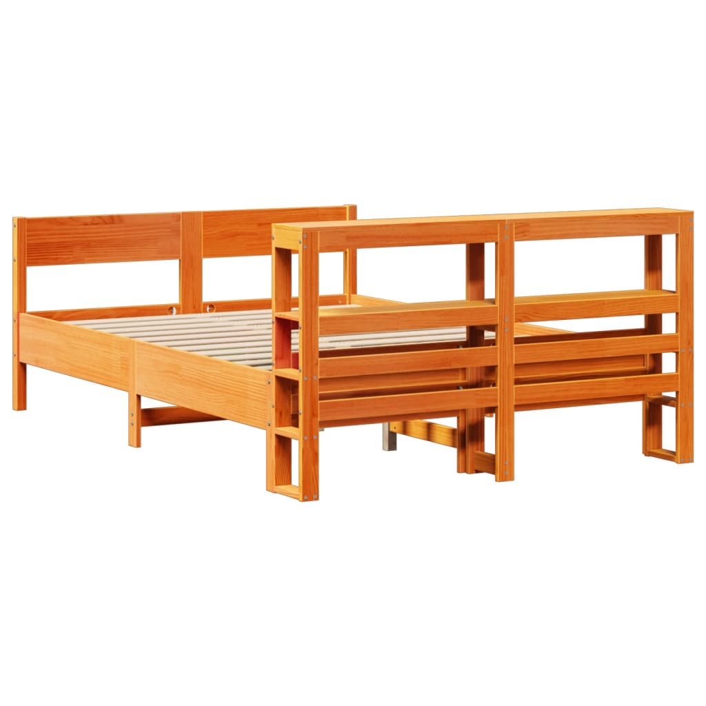 Bed Frame with Headboard Wax Brown 150x200 cm King Size Solid Wood Pine